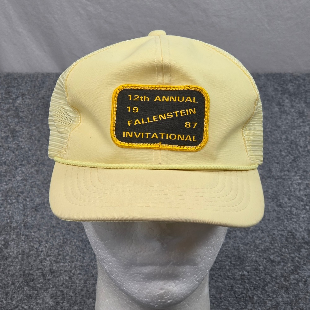Vintage Vernon Trucker Hat Yellow 1987 Fallenstein Invitational 80s Workwear